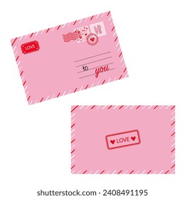 Valentine's day envelopes. Writing. Vector graphics