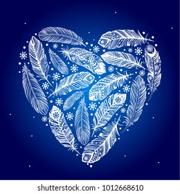 Valentine's day ethnic feather heart design.  Can be used as print for phone cases, yoga mat, greeting card, textile