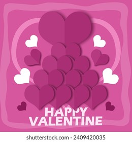 Valentine's day event banner. Heart shapes that form a pyramid in frame on pink background to celebrate on February 14