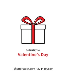valentines day  february 14  black line gift box and red ribbon  valentine week  vector illustration