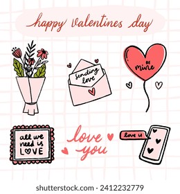 Valentine's day, February 14. Hand drawn vector illustrations of love, heart, valentine, flowers. Drawings for postcard, card, congratulations and poster.