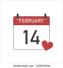 Valentine's Day. February 14 on the calendar. Daily calendar icon. Date and time, day, month 2022 Holiday. Season.