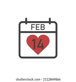 Valentine's Day. February 14 on the calendar. Daily calendar icon. Date and time, day, month 2022 Holiday. Season.