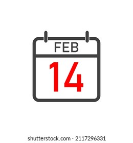 Valentine's Day. February 14 on the calendar. Daily calendar icon. Date and time, day, month 2022 Holiday. Season.