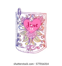 Valentines Day, February 14 on paper. Sketchy style.