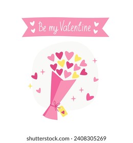 Valentine's day, February 14 postcard. Vector illustrations of boucket. Drawings for postcard, card, congratulations and poster.