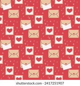 Valentine's day, February 14 Seamless Pattern. Romantic Envelope Hearts Background
