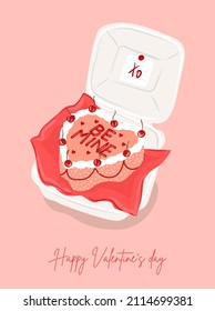 Valentine's Day! February 14. Vector cute illustration of a cake with heart shape.