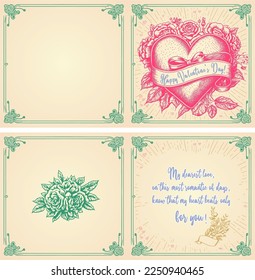Valentine's day, February 14. Vector illustrations love, heart, valentine, flowers. Card, congratulations. Happy valentines day text.