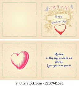 Valentine's day, February 14. Vector illustrations love, heart, valentine, flowers. Card, congratulations. Happy valentines day text.