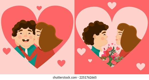 Valentine's day, February 14. Vector illustrations couple in love