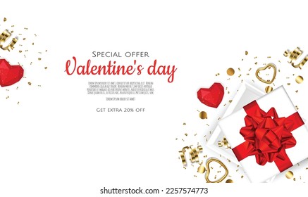 Valentine's day, February 14. Vector illustrations of love, heart, gift, champagne glasses, confetti sweets. Drawings for postcard, card, congratulations and poster.