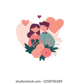 Valentine's day, February 14. Vector illustrations of love, couple, heart, valentine, king, flowers. Drawings for postcard, card, congratulations and poster.