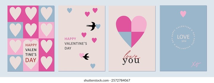 Valentine's day, February 14. Vector illustrations of love, birds, leaves, calligraphic, flowers. Drawings for postcard, card, congratulations and poster.
