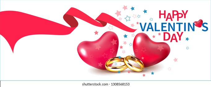 Valentine's Day, February 14th.February 14. A postcard with the holiday of all lovers.Rings for the bride and groom for the wedding.Valentine's Day background.