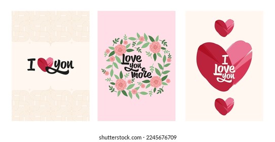 Valentine's day, February 14. I love you hand drawn vector lettering. Vector illustration with flowers and typography. Lettering for postcard, card, congratulations and poster, flyer, social media.