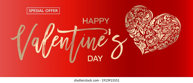 Valentines day.  Feminine typography. Openwork drawing heart. Sweet Heart and Pink Heart on rose and red background.