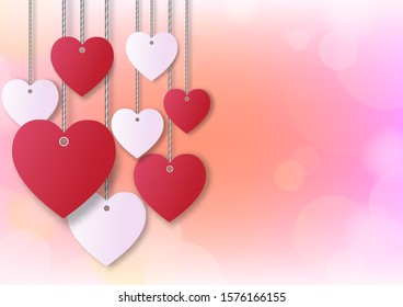 Valentine's day festival, love background and sweet hearts glittering, vector design