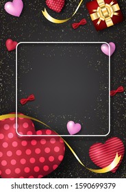 Valentine's day festival, love background and sweet hearts glittering, vector design