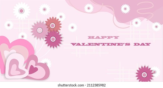 Valentine's Day. Festive background with hearts and paper cut flowers.Vector illustration for postcards, posters, advertisements, websites.