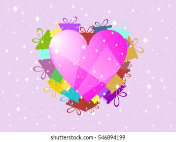 Valentine's Day, a festive background with hearts and gifts. Vector illustration