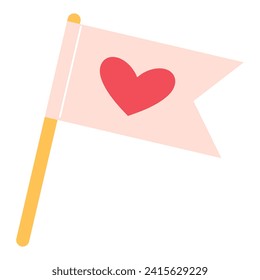 Bandera del Día de San Valentín con corazón. concepto de día de boda y San Valentín. Mano Simple Dibujada. Estilo retro y plano. Ideal Para Afiches, Tarjeta De Saludo De San Valentín. Ilustración del vector