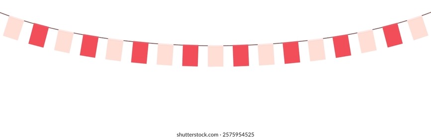 Valentine's day festive garland of pink colour flags on white background. Wedding and valentine day concept.