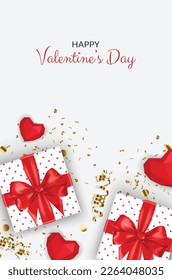 Valentines day. Festive gift card templates with realistic 3d design elements. Holiday banners, web poster, flyers and brochures, greeting cards, group bright covers