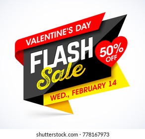 Valentine's Day Flash Sale bright banner design template, vector illustration.