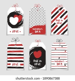 Valentine's day flat badge collection with lettering, contrast colors on whine background