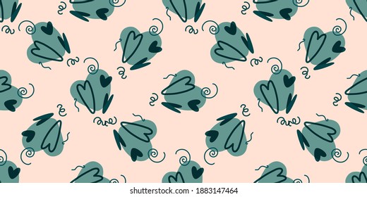 Valentine's day flat banner, funny hearts on pink background. Seamless vector design