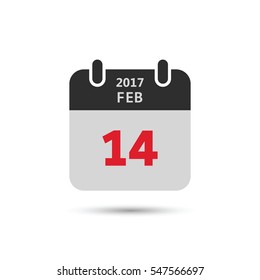 Valentines day flat calendar icon, 14 february vector isolated sheet.