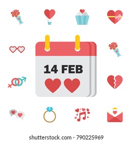 Valentine's Day flat calendar icon february. Digital vector february happy valentine's day and wedding celebration color simple flat icon set on white background