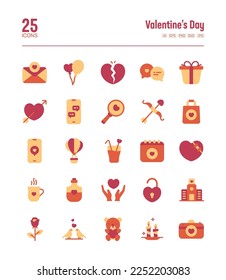 Valentines day flat color icon set, love, symbol, sign, icon pack, love and romance, vector illustration.