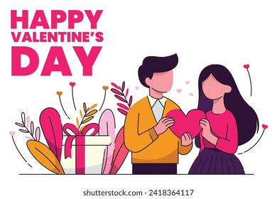 Valentine's day flat design vector illustration, suitable for feed design and web design