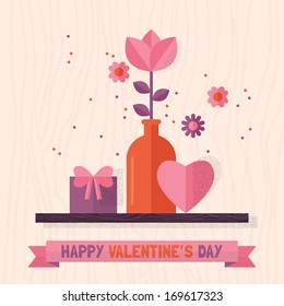 Valentine's day flat greeting card design. Vector illustration