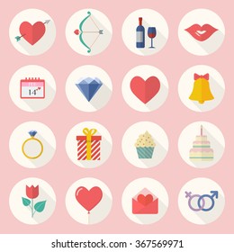 Valentine's Day Flat Icon With Long Shadow Set