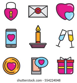 Valentine's day flat icon vector set of pink, illustration