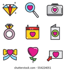 Valentine's day flat icon vector set of pink, illustration