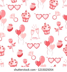 Valentines Day flat icons seamless background. Love concept. Design element for engagement,betrothal,wedding or Valentines day. Vector illustration.