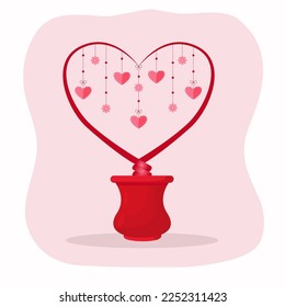 Ilustración plana del día de San Valentín. Ilustración vectorial con un concepto de amor. Decoración rosa y rojo, con corazones.
