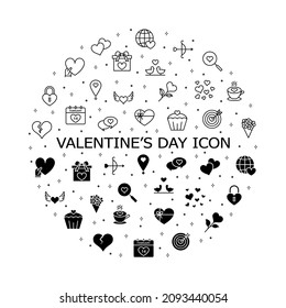 Valentine's day flat line icons set. Sign of love - hearts, cupid bow, diamond ring, candy chocolate, greeting card, key, teddy bear. Simple flat vector illustration for web site or mobile app.