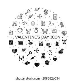 Valentine's day flat line icons set. Sign of love - hearts, cupid bow, diamond ring, candy chocolate, greeting card, key, teddy bear. Simple flat vector illustration for web site or mobile app.