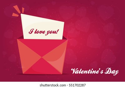 Valentines Day flat. Pink background. Vector illustration