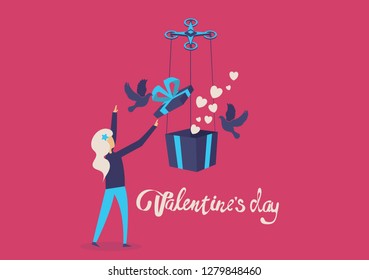 Valentines Day flat style. Love, romance and dating symbols collection, design element, object isolated. Heart, love, hearts, gift. Vector illustration, clip art, 14 february