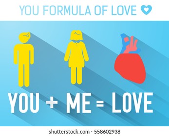 Valentines day flat template with couple in love words heart romantic formula on blue background vector illustration