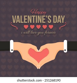 Valentine's Day Flat Vector Design, Hands Forming Love Symbol