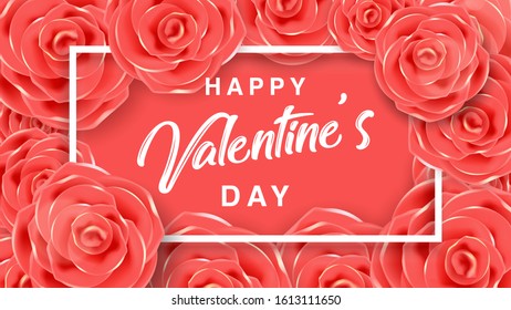 Valentines Day floral greeting card. Background Illustration with realistic Flower Design on Pink Background. Vector Spring Celebration Template. Greeting card, gift poster, holiday banner.