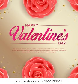 Valentines Day floral greeting card. Background Illustration with realistic Flower Design on Pink Background. Vector Spring Celebration Template. Greeting card, gift poster, holiday banner.