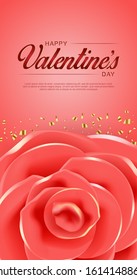 Valentines Day floral greeting card. Background Illustration with realistic Flower Design on Pink Background. Vector Spring Celebration Template. Greeting card, gift poster, holiday banner.